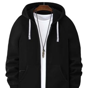 Sweat à capuche de luxe 100% coton pour hommes avec manches en polaire, fermeture à glissière intégrale, qualité thermique, cordon de serrage personnalisable pour l'automne - Product Image 1