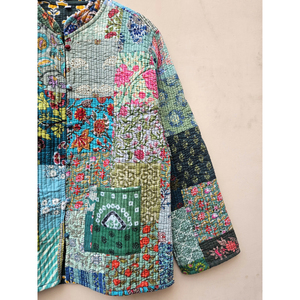 Indian Vintage Cotton <b>Jacket</b> for Women Handcrafted Patchwork <b>Quilted</b> Unique Bohemian Style Decorated Rivets Printed Techniques - Product Image 3