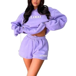 Conjunto de Sudadera con Capucha y Pantalones Cortos para Mujer, Antiarrugas, Transpirable, Informal, para Invierno, de Alta Calidad, Felpa, Corte Holgado, Personalizable en la Parte Delantera - Product Image 3