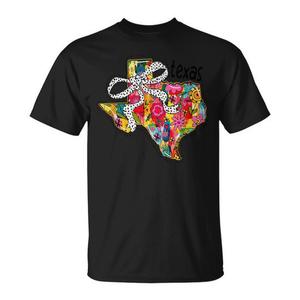T-Shirt con Fiocco Floreale e Design Vivace dello Stato del Texas per Uso Promozionale - Product Image 1