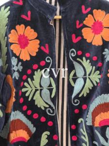 Chaqueta de Algodón con Bordado Floral a Mano, Cuello Mandarín, Manga Larga, Talla Grande, Estilo Prairie Chic para Mujer, Otoño - Product Image 4