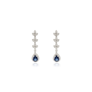 New Arrivals September Birthstone Blue Sapphire & <b>Diamond</b> Teardrop Long <b>Dangle</b> <b>Earrings</b> For Women Real 14K White Gold Jewelry - Product Image 1