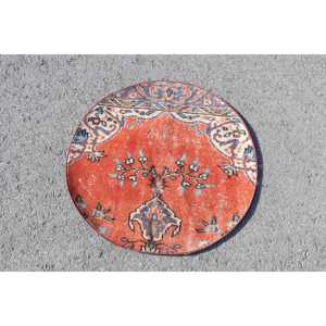 พรมตุรกีวินเทจขนาดเล็ก 2.9x2.9 ฟุต พรมขนสัตว์สีแดงลายนามธรรม - Product Image 1
