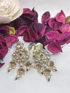 Charming Best Quality Gold Finish Polki Kundan <b>Long</b> Chandbali Earring For Women & Girls Evening Look Party Wear Collection - Product Image 2