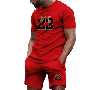 Ropa deportiva de verano, Conjunto de camiseta y pantalones de manga corta, ropa de gimnasio, ropa deportiva 100% de algodón para hombre, ropa de dos piezas para hombre - Product Image 2