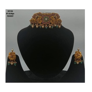 New Trending Temple Style Pure 925 Solid <b>Silver</b> Gemstone <b>Choker</b> Necklace Earring Set Rose Gold Plated for Party Gift Wedding - Product Image 1