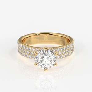 Round Cut Moissanite Diamond <b>Set</b> in Pave <b>Sterling</b> <b>Silver</b> Elegant Bezel-Style Moissanite <b>Ring</b> - Product Image 1