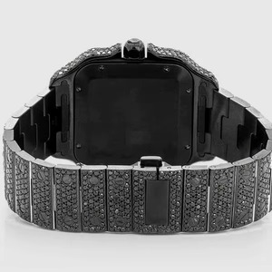 Montre en quartz en acier inoxydable noir moderne de fabrication indienne avec diamants en moissanite pour hommes, disponible pour l'exportation, prix d'Inde - Product Image 4