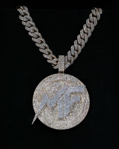 Pendentif et breloque en Moissanite personnalisé unisexe avec lettre MF initiale en argent 925 style hip hop initiale MF pour hommes et femmes - Product Image 1