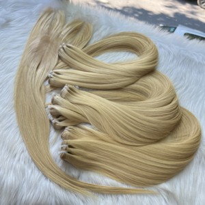 Venta al por mayor RAW DONOR BONE STRAIGHT COLOR SUPER DOBLE DRAWN 3 BUNDLES SET CON CIERRE FRONTAL EXTENSIONES DE CABELLO HUMANO - Product Image 2