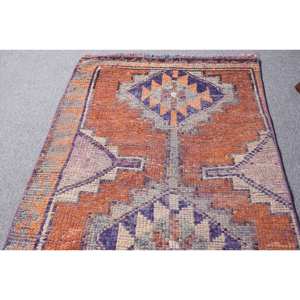 Alfombra clásica de retazos naranja púrpura 2,7X10,1 pies alfombra de algodón orgánico para sala de estar respaldo de látex para espacio rectangular de pasillo - Product Image 3