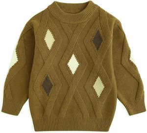 Suéter de Punto Casual para Bebés Niños y Niñas, Cuello Redondo, Color Sólido, Diseño a Cuadros, Lana/Acrílico, para Otoño e Invierno, Gran Venta - Product Image 1