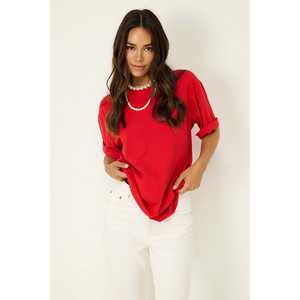 T-shirt ample à col rond et manches longues en viscose/polyester, style décontracté - Product Image 2