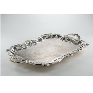 Bandeja DE SERVICIO DE METAL hecha a mano de alta calidad con acabado de espejo plateado para accesorio decorativo de restaurante de hotel - Product Image 4