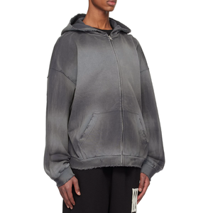 Custom Zipper Hip Hop Loose Vintage Hoodie Oversized Embroidery Patch Distressed Acid Washed Cropped Zip up - Product Image 5