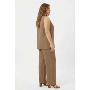 Bead Detailed Collar Plus Size Women's Blouse and Trousers Set Mink - Product Image 2