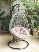 Fauteuil suspendu moderne en rotin PE avec cadre en aluminium, coussin en PU, densité 20 kg/m³, forme d'œuf, étanche, pour extérieur, chambre, jardin
