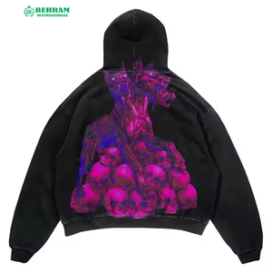 Sweat-shirts à capuche streetwear personnalisés, vintage, effet délavé, unisexe, 300 GSM, 100% coton, molleton/tissu éponge français, séchage rapide - Product Image 3