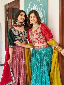 Attrayant traditionnel Lehenga Choli en Mono soie tissu fil à broder travail pour les fêtes de mariage des femmes indiennes pakistanaises - Product Image 6