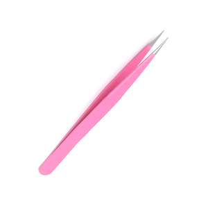 Pinces à cils de qualité chirurgicale, pointe droite et pointue, couleur rose, revêtement en acier inoxydable allemand - Product Image 2