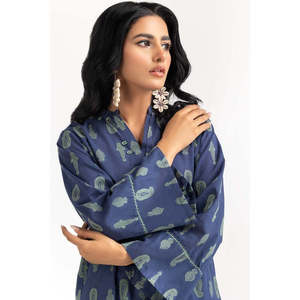 Chemise Jacquard Teinte Bleue pour Femme en Lin et Mousseline avec Logo Brodé et Dentelle, Tailles XL à 4XL, Vêtement Long pour Printemps Automne Y2K - Product Image 3