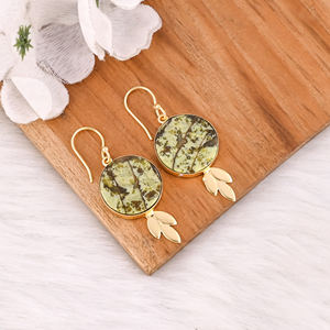 Antique Brass Dangle <b>Earrings</b> For Women <b>Green</b> Opal Gemstone Drop <b>Earrings</b> High-Quality Brass Handmade <b>Earrings</b> Bulk Order - Product Image 2