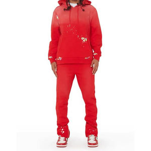 Sweat à capuche imprimé de logo personnalisé Pull Over Hoodies Men Flare Stacked Sweatpants Sun Faded Sweatsuit For Cheap Price Tracksuit - Product Image 5