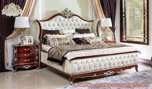 Ensemble de meubles de chambre à coucher sculptés à la main de style européen moderne teck finition noyer tables de chevet décorations de mariage - Product Image 3