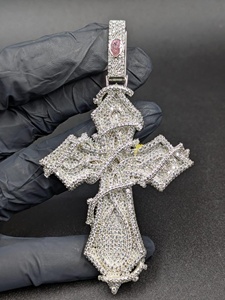 925 Sterling Silver <b>Cross</b> <b>Pendant</b> Iced Out Moissanite Diamond Gothic Religious Hip Hop Luxury Statement Charm <b>Pendant</b> - Product Image 1