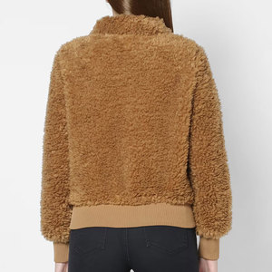 Lâche ajusté meilleure vente Article femmes Sherpa polaire à capuche prix de gros fermeture éclair Look mode basique Sherpa polaire veste - Product Image 4