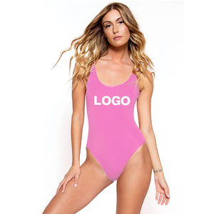 Traje de Baño de Una Pieza Rosa Intenso con Logotipo Personalizado, Escote Redondo, Monokini Sexy de Color Sólido, Traje de Baño de Verano para Mujer, Talla Grande - Product Image 2