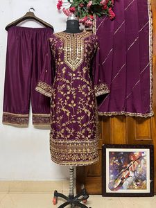 <b>Presenting</b> Designer Collection Chinon Silk Heavy Sequence and Zari Embroidery Top and Palazzo With Four Side Lace Work Dupatta - Product Image 4