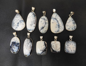 Collier en argent plaqué 925 avec pendentifs en opale dendrite naturelle, formes variées, bijoux tendance avec breloques pour femmes - Product Image 2