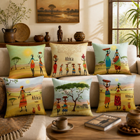 Housse de coussin décorative en polyester doux avec portrait d'artiste africaine tribale noire pour lit