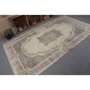 Alfombra turca Vintage clásica Beige marrón 4,7X8,6 pies Patchwork Boho tejido plano lana y yute para sala de estar con respaldo de látex - Product Image 5