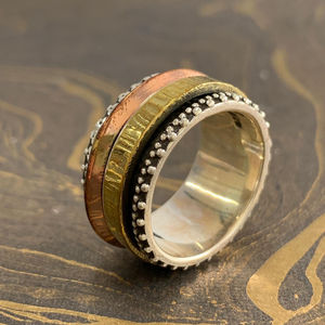 Three Tone Rose Gold and Gold Plated Spinner <b>Ring</b> 13.2 Grams Fashionable Christian Inlay Trendy Bohemian Classic Style Gift - Product Image 1