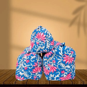 Elegant Blue Floral Eco-Friendly Water Resistant Cotton Quilted Vintage Zipper Case for Makeup <b>Storage</b> (Medium Pack of 3) - Product Image 1