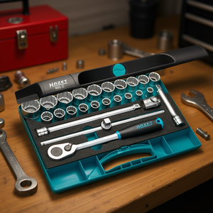 Hazet <b>12</b>-<b>Point</b> Square 1/2'' Ratchet and <b>Sockets</b> Set with Traction Profile and Knurling 25-Piece - Product Image 3