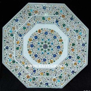 Handmade Octagonal Shape Bird Inlay Design White Marble Inlay Table <b>Top</b> Attractive Design Handicraft White Marble Inlay Table - Product Image 1