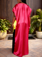 ADR060278 Robes longues africaines Bubu à col en V et manches chauve-souris, color block