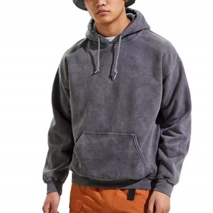 Sudadera con capucha de gran tamaño de otoño e invierno para hombre con telas de lavado ácido Patrón sólido estampado vintage OEM ODM Hombros caídos - Product Image 1