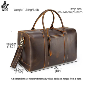 กระเป๋าเดินทางหนังแท้สีน้ำตาลสไตล์เรโทรสำหรับผู้ชาย ทำด้วยมือ หนังวัวแบบ Crazy Horse - Product Image 2