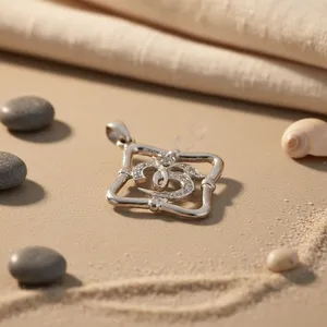 Pendentif Om en argent 925 pour femme, plaqué rhodium, bijoux géométriques en or blanc, zircon, diamant, perle, tendance, religieux chrétien - Product Image 2
