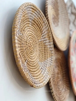 Ensembles 7 pièces assiettes tissées en paille jonc de mer tentures murales paniers articles de décoration de chambre artisanat fait à la main produits Boho pour la maison