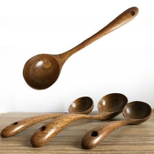 Cuchara de madera duradera con mango suave para cocinar, revolver y servir sin resbalones, ideal para fiestas - Product Image 6