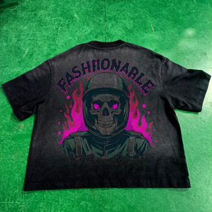 Camiseta de algodón 100% con lavado ácido personalizada para hombre, ropa de calle de gran tamaño con estampado Vintage de patrón sólido, tela de Jersey con logotipo de estilo Hip Hop - Product Image 1