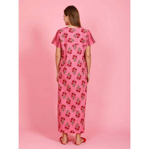 Robe de nuit 100 % coton tissé pour femme, peignoir imprimé avec poche latérale, taille élastique et cordon de serrage, taille unique, offre ODM - Product Image 1