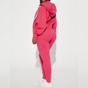 Ensemble de survêtement 2 pièces pour femme de qualité supérieure, rose vif, sweat à capuche zippé en polaire et pantalon de survêtement, vêtements de détente sportifs - Product Image 2