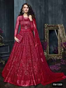 Georgette de estilo indio tradicional con Diamond Work Anarkali Vestido largo con diseñador Dupatta y traje de manga larga para mujer - Product Image 3