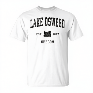 T-shirt premium con stampa sportiva vintage Lake Oswego Oregon, T-shirt promozionale con stampa sportiva vintage - Product Image 2